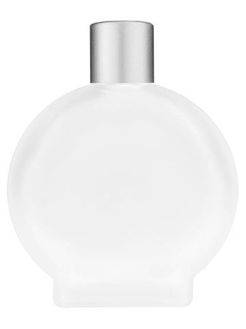 Circle design 50 ml, 1.7oz  frosted glass bottle with  reducer and tall silver matte cap.
