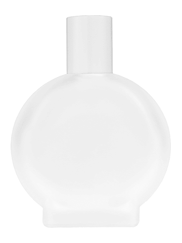 Circle design 50 ml, 1.7oz  frosted glass bottle with  reducer and white cap.