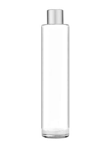 Cylinder design 100 ml, 3 1/2oz  clear glass bottle  with reducer and silver matte cap.