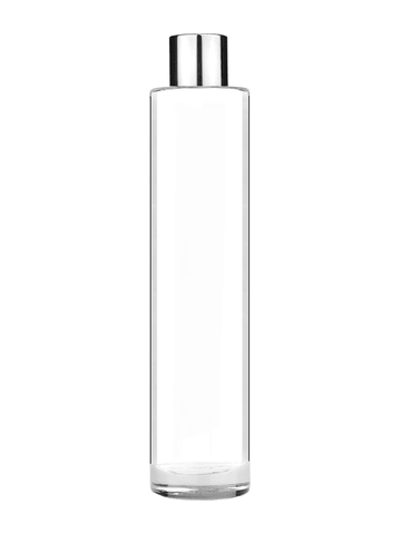 Cylinder design 100 ml, 3 1/2oz  clear glass bottle  with reducer and shiny silver cap.