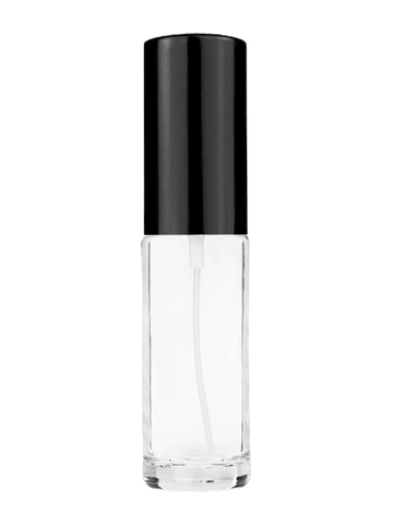Cylinder design 5ml, 1/6oz Clear glass bottle with shiny black spray.