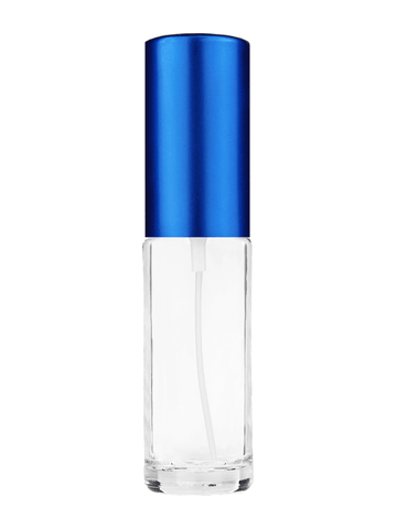 Cylinder design 5ml, 1/6oz Clear glass bottle with matte blue spray.