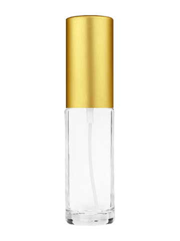 Cylinder design 5.5ml, 1/6oz Clear glass bottle with matte gold spray.