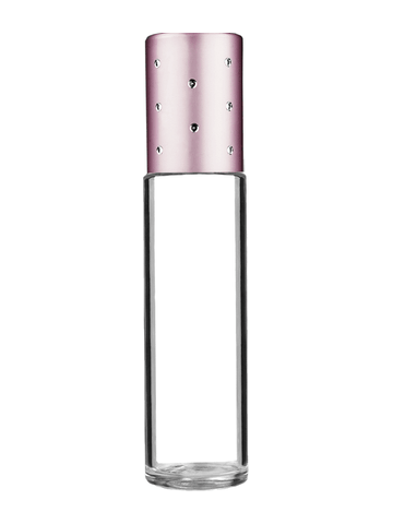 Cylinder design 9ml,1/3 oz clear glass bottle with metal roller ball plug and pink dot cap.