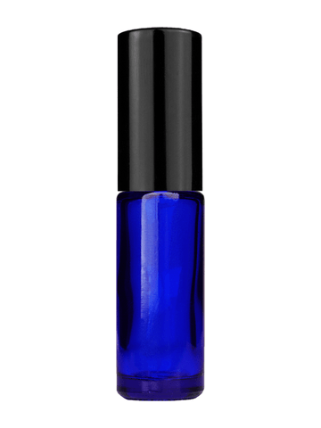 Cylinder design 5ml, 1/6oz Blue glass bottle with shiny black spray.