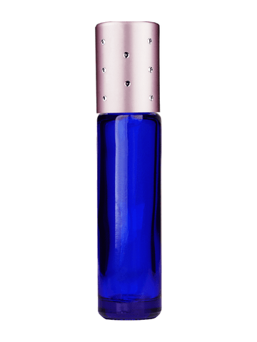Cylinder design 9ml,1/3 oz Cobalt blue glass bottle with metal roller ball plug and pink dot cap.