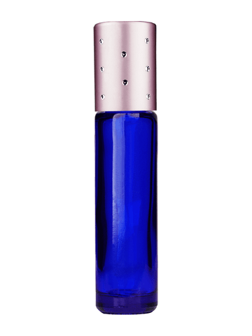 Cylinder design 9ml,1/3 oz Cobalt blue glass bottle with plastic roller ball plug and pink dot cap.