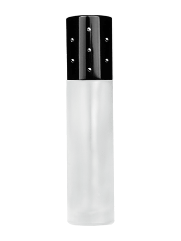 Cylinder design 9ml,1/3 oz frosted glass bottle with metal roller ball plug and black dot cap.