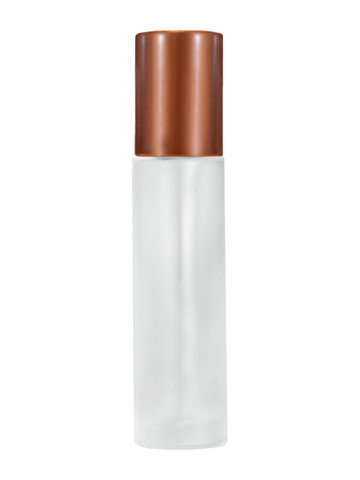Cylinder design 9ml,1/3 oz frosted glass bottle with metal roller ball plug and matte copper cap.