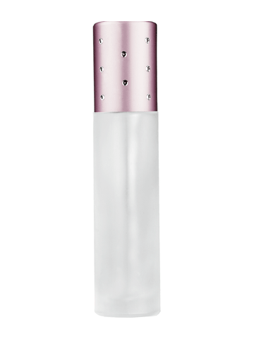 Cylinder design 9ml,1/3 oz frosted glass bottle with metal roller ball plug and pink dot cap.