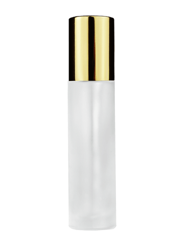 Cylinder design 9ml,1/3 oz frosted glass bottle with metal roller ball plug and shiny gold cap.