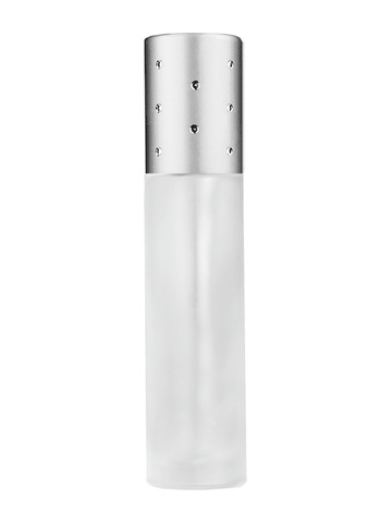 Cylinder design 9ml,1/3 oz frosted glass bottle with metal roller ball plug and silver dot cap.