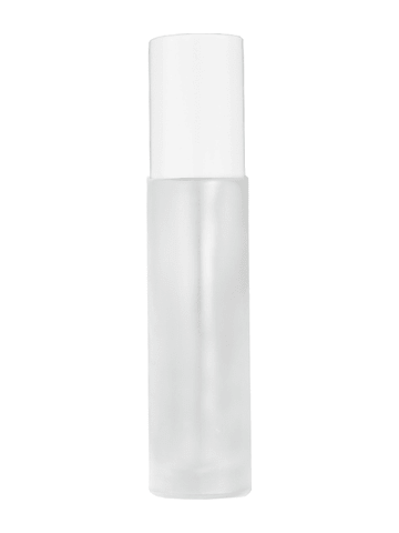 Cylinder design 9ml,1/3 oz frosted glass bottle with metal roller ball plug and white cap.