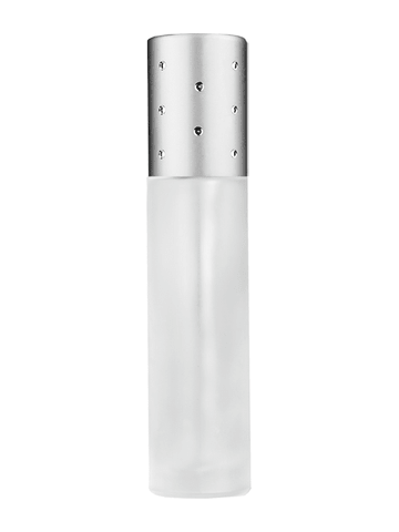 Cylinder design 9ml,1/3 oz frosted glass bottle with plastic roller ball plug and silver dot cap.