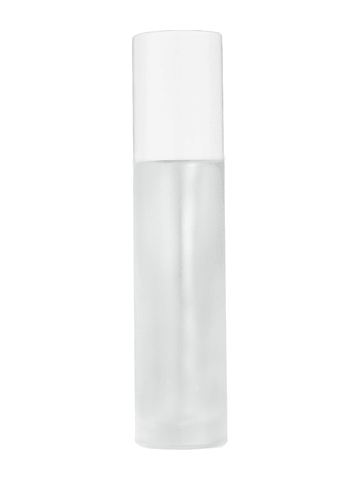 Cylinder design 9ml,1/3 oz frosted glass bottle with plastic roller ball plug and white cap.