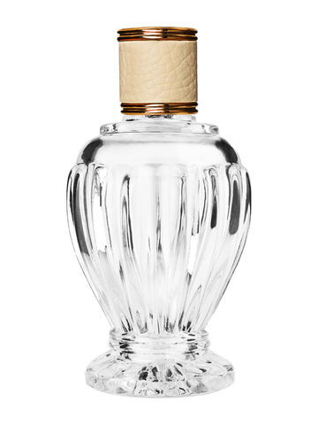 Diva design 100 ml, 3 1/2oz  clear glass bottle  with reducer with ivory faux leather cap.