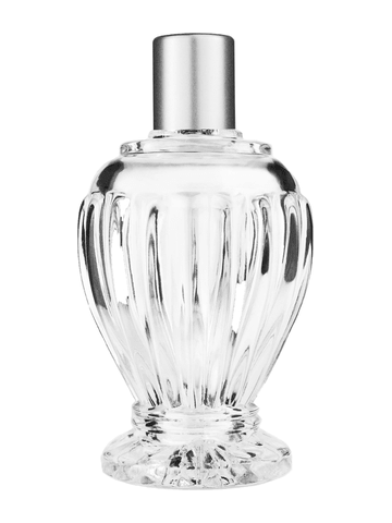 Diva design 100 ml, 3 1/2oz  clear glass bottle  with reducer and tall silver matte cap.