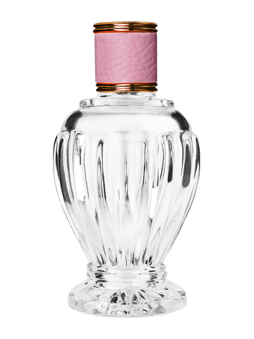 Diva design 100 ml, 3 1/2oz  clear glass bottle  with reducer with pink faux leather cap.