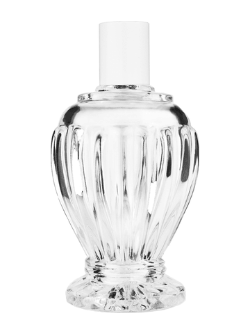 Diva design 100 ml, 3 1/2oz  clear glass bottle  with reducer and white cap.