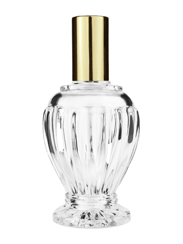 Diva design 100 ml, 3 1/2oz  clear glass bottle  with shiny gold spray pump.