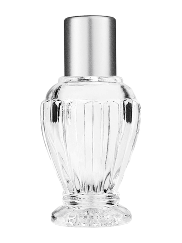 Diva design 30 ml, 1oz  clear glass bottle  with reducer and tall silver matte cap.