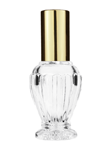 Diva design 30 ml, 1oz  clear glass bottle  with shiny gold spray pump.