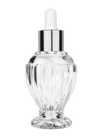 Diva design 46 ml bottle with white dropper with shiny silver collar cap,
