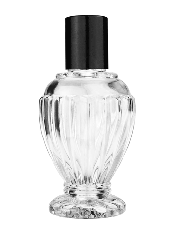 Diva design 46 ml, 1.64oz  clear glass bottle  with reducer and tall black shiny cap.