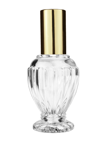 Diva design 46 ml, 1.64oz  clear glass bottle  with shiny gold spray pump.