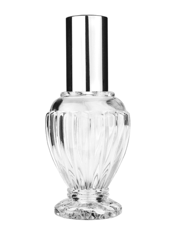 Diva design 46 ml, 1.64oz  clear glass bottle  with shiny silver spray pump.