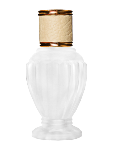 Diva design 46 ml, 1.64oz frosted glass bottle with reducer and ivory faux leather cap.