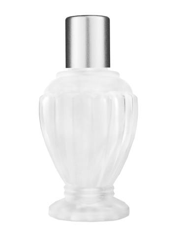 Diva design 46 ml, 1.64oz frosted glass bottle with reducer and tall silver matte cap.