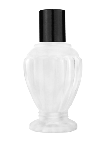 Diva design 46 ml, 1.64oz frosted glass bottle with reducer and tall black shiny cap.