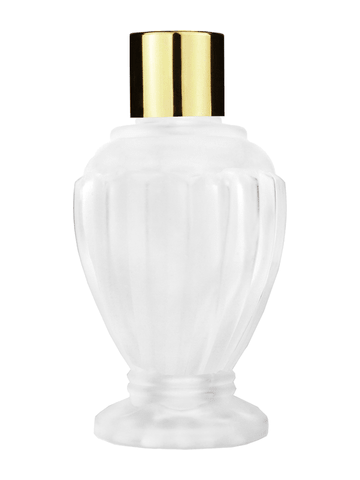 Diva design 46 ml, 1.64oz frosted glass bottle with reducer and shiny gold cap.