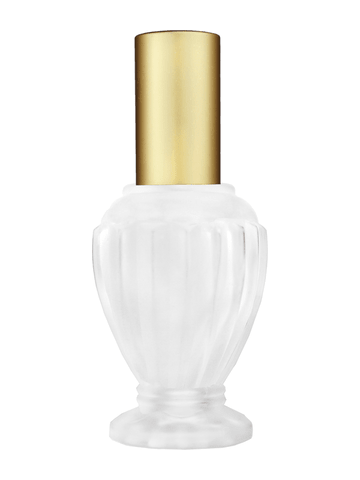 Diva design 46 ml, 1.64oz frosted glass bottle with matte gold spray pump.