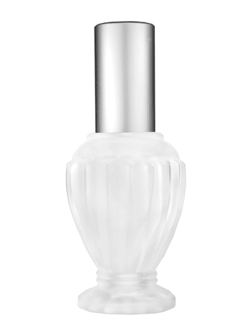 Diva design 46 ml, 1.64oz frosted glass bottle with matte silver spray pump.