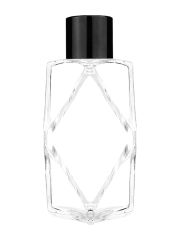Diamond design 60ml, 2 ounce  clear glass bottle  with reducer and black shiny cap.