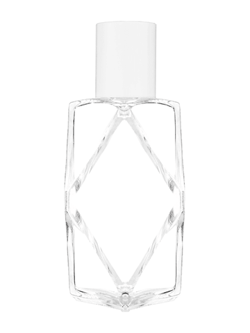 Diamond design 60ml, 2 ounce  clear glass bottle  with reducer and white cap.