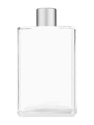 Elegant design 100 ml, 3 1/2oz  clear glass bottle  with reducer and silver matte cap.