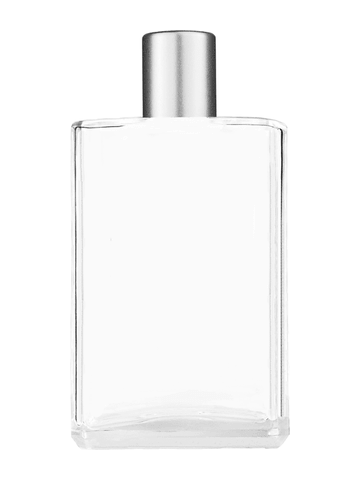 Elegant design 100 ml, 3 1/2oz  clear glass bottle  with reducer and tall silver matte cap.