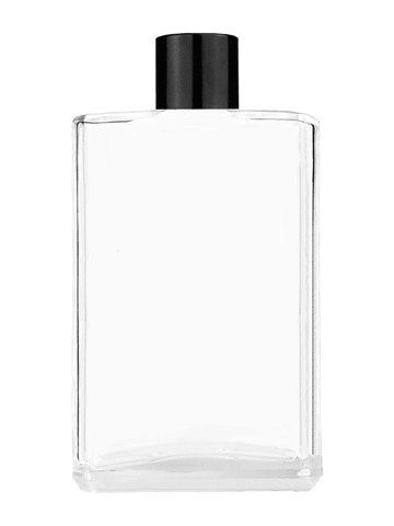 Elegant design 100 ml, 3 1/2oz  clear glass bottle  with reducer and black shiny cap.