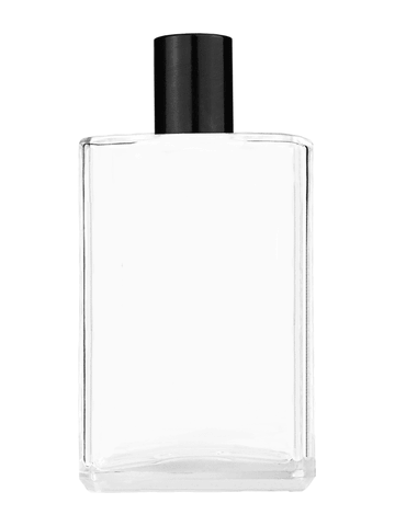 Elegant design 100 ml, 3 1/2oz  clear glass bottle  with reducer and tall black shiny cap.