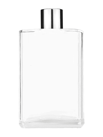 Elegant design 100 ml, 3 1/2oz  clear glass bottle  with reducer and shiny silver cap.