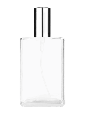 Elegant design 100 ml, 3 1/2oz  clear glass bottle  with shiny silver spray pump.