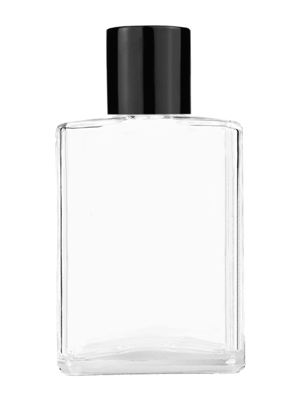 Empty Clear glass bottle with short shiny black cap capacity: 15ml, 1/2oz. For use with perfume or fragrance oil, essential oils, aromatic oils and aromatherapy.