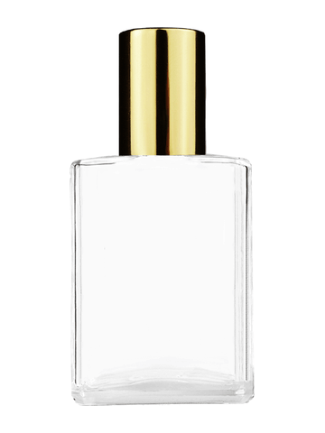 Elegant design 15ml, 1/2oz Clear glass bottle with shiny gold cap.