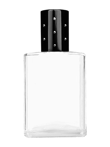 Elegant design 15ml, 1/2oz Clear glass bottle with metal roller ball plug and black shiny cap with dots.