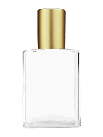 Elegant design 15ml, 1/2oz Clear glass bottle with metal roller ball plug and matte gold cap.