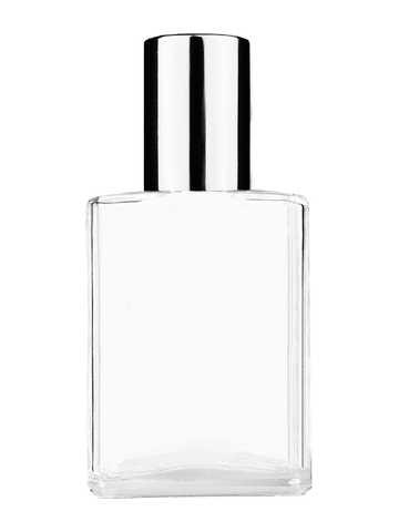 Elegant design 15ml, 1/2oz Clear glass bottle with metal roller ball plug and shiny silver cap.