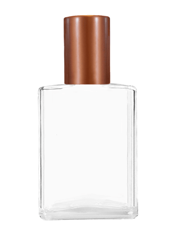 Elegant design 15ml, 1/2oz Clear glass bottle with plastic roller ball plug and matte copper cap.